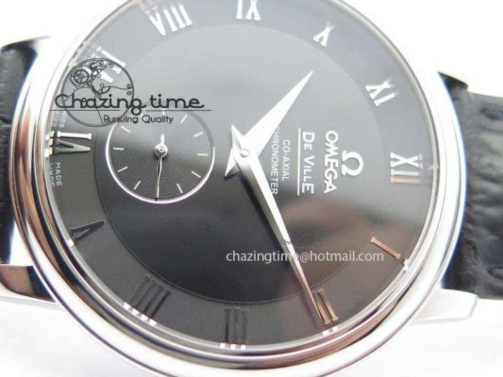 0103 De Ville MK 1:1 Best Edition SS Black Dial On Black Leather Asian Seagull T1701 (Sec@6) Unisex 8243